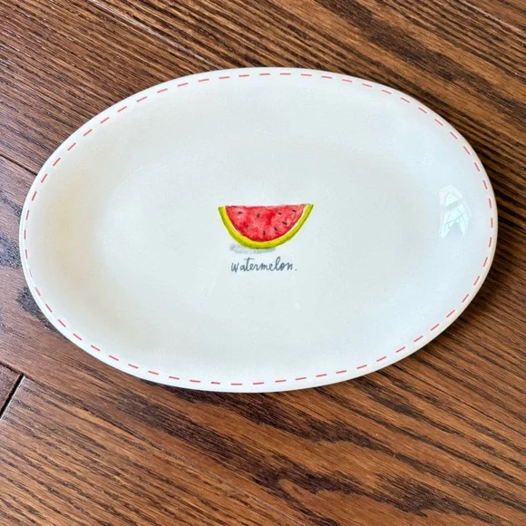 Three Rae Dunn Watermelon Snack Plates Two Oval - One Rectangular - Picture 2 of 8